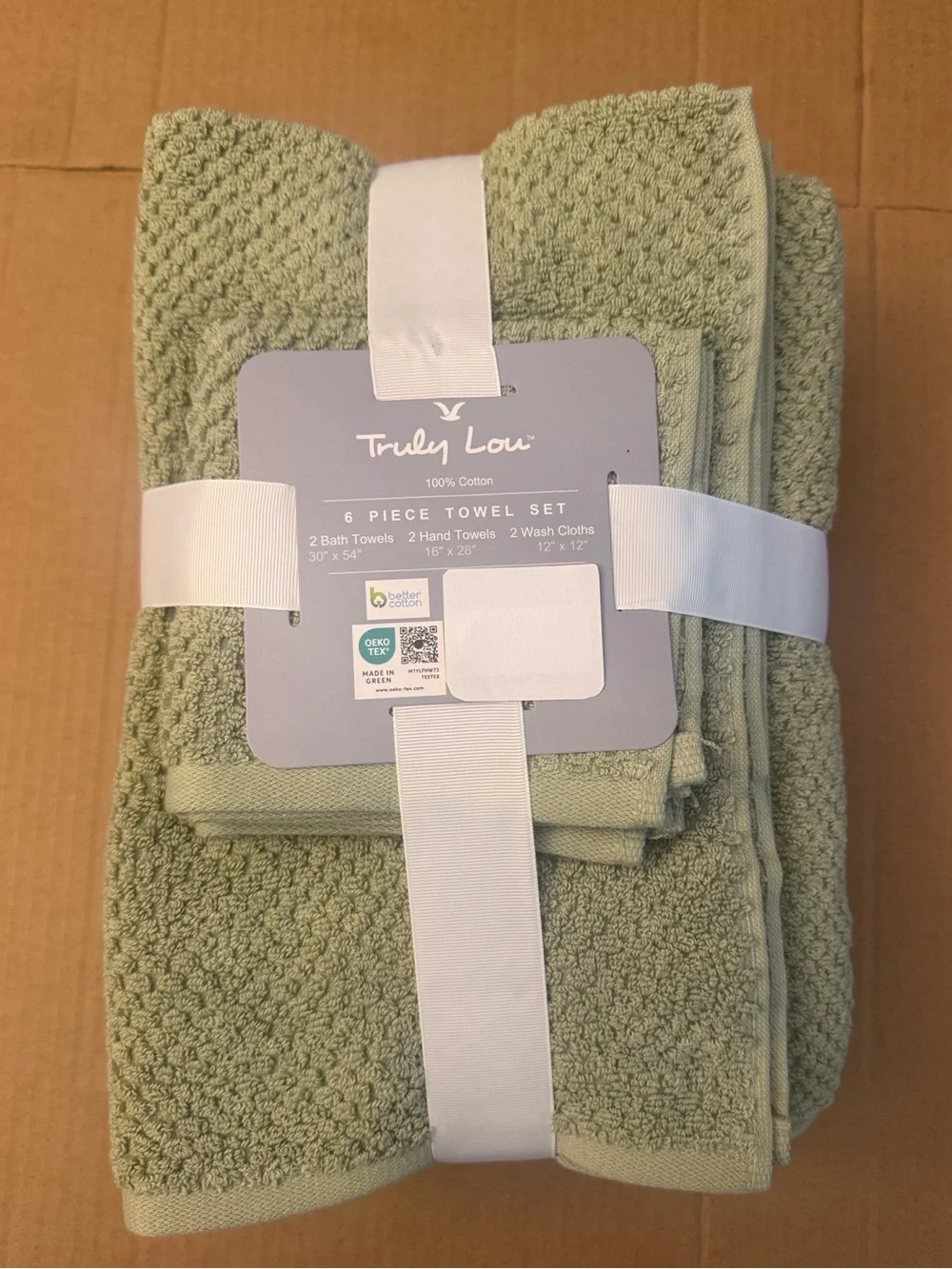 6pc TRULY LOU 100% Cotton Bath Towel Set - Bundle - Green Tea